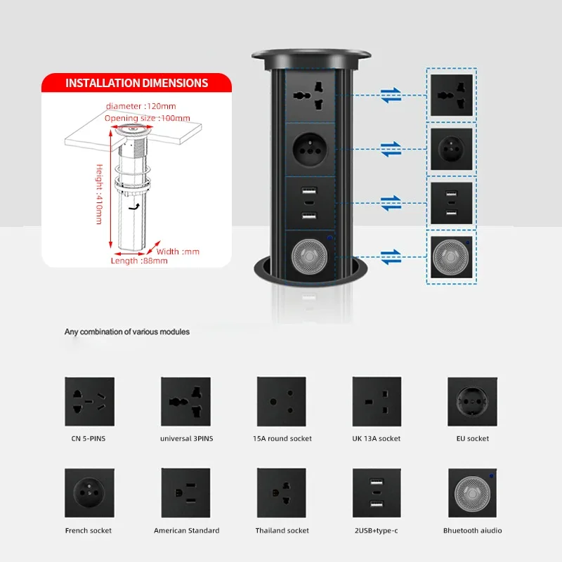 Desk Setup Speakers - Zmotoryzowane wyskakujące gniazdo wieżowe Bezprzewodowa ładowarka