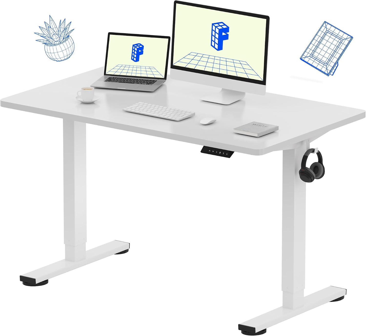 Desk Setup Dual Monitor - FLEXISPOT EN1 Biurko Stojące Jednoczęściowe 122x61