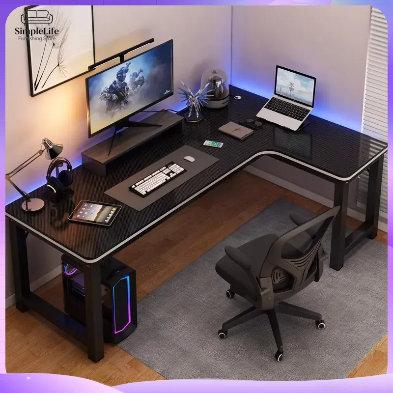 Desk Setup Dual Monitor - Narożne biurko gamingowe, biurko komputerowe do