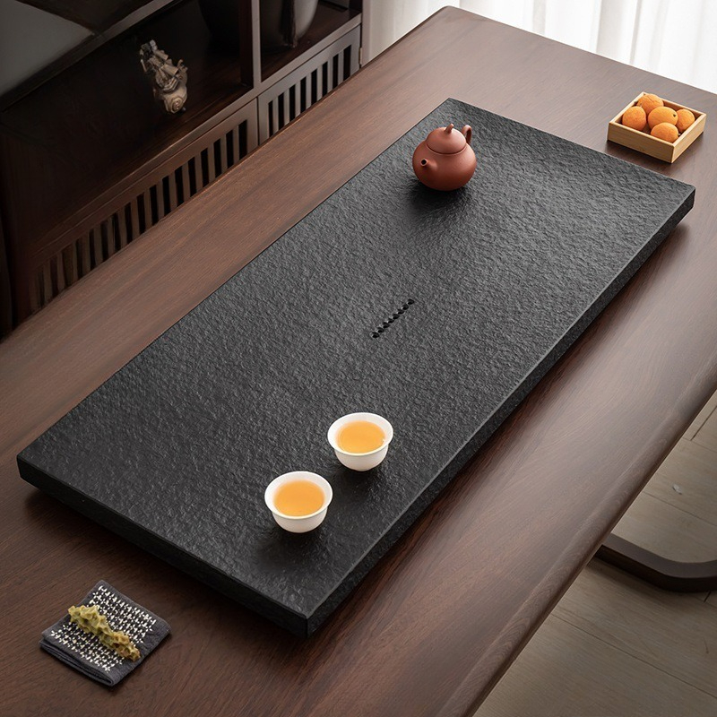 Desk Setup Black - Naturalna czarna kamienna taca do herbaty,