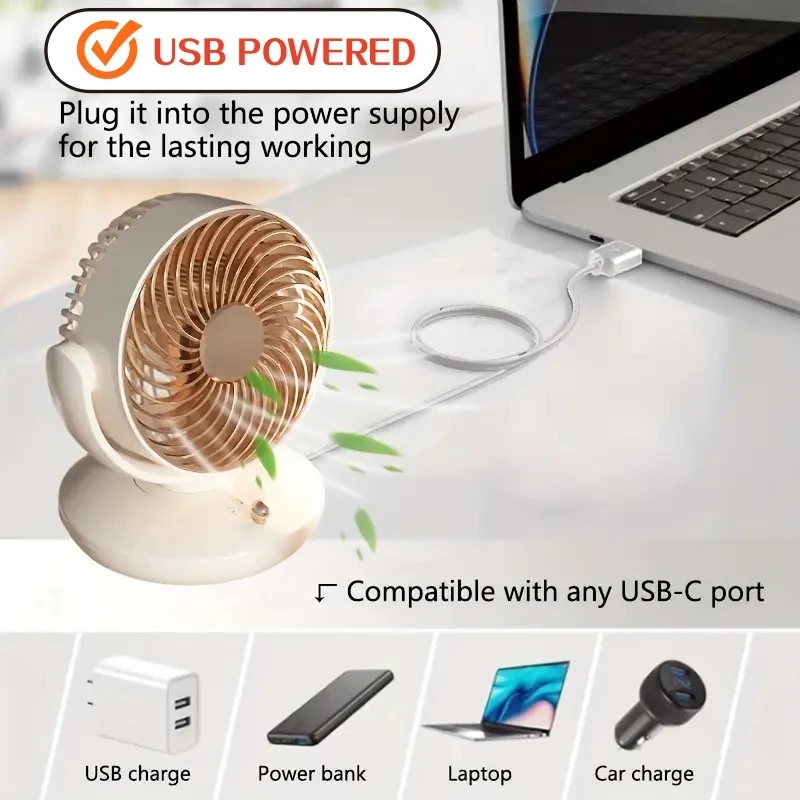 Fan Desk Small Usb - Przenośny oscylacyjny mini wentylator, ładowany przez