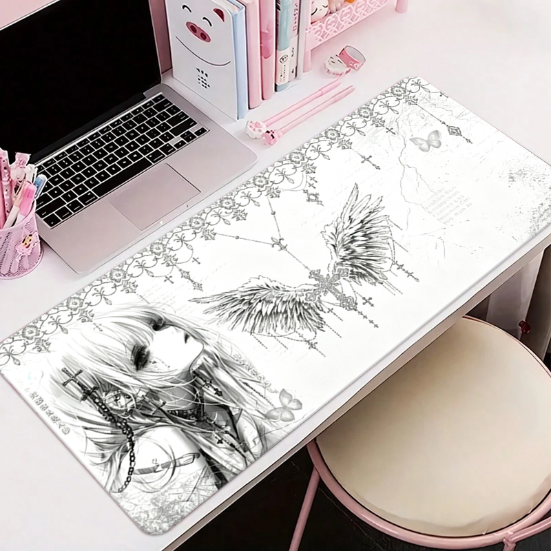 Desk Setup Black - Skórzana podkładka pod mysz czarno-biała Anime
