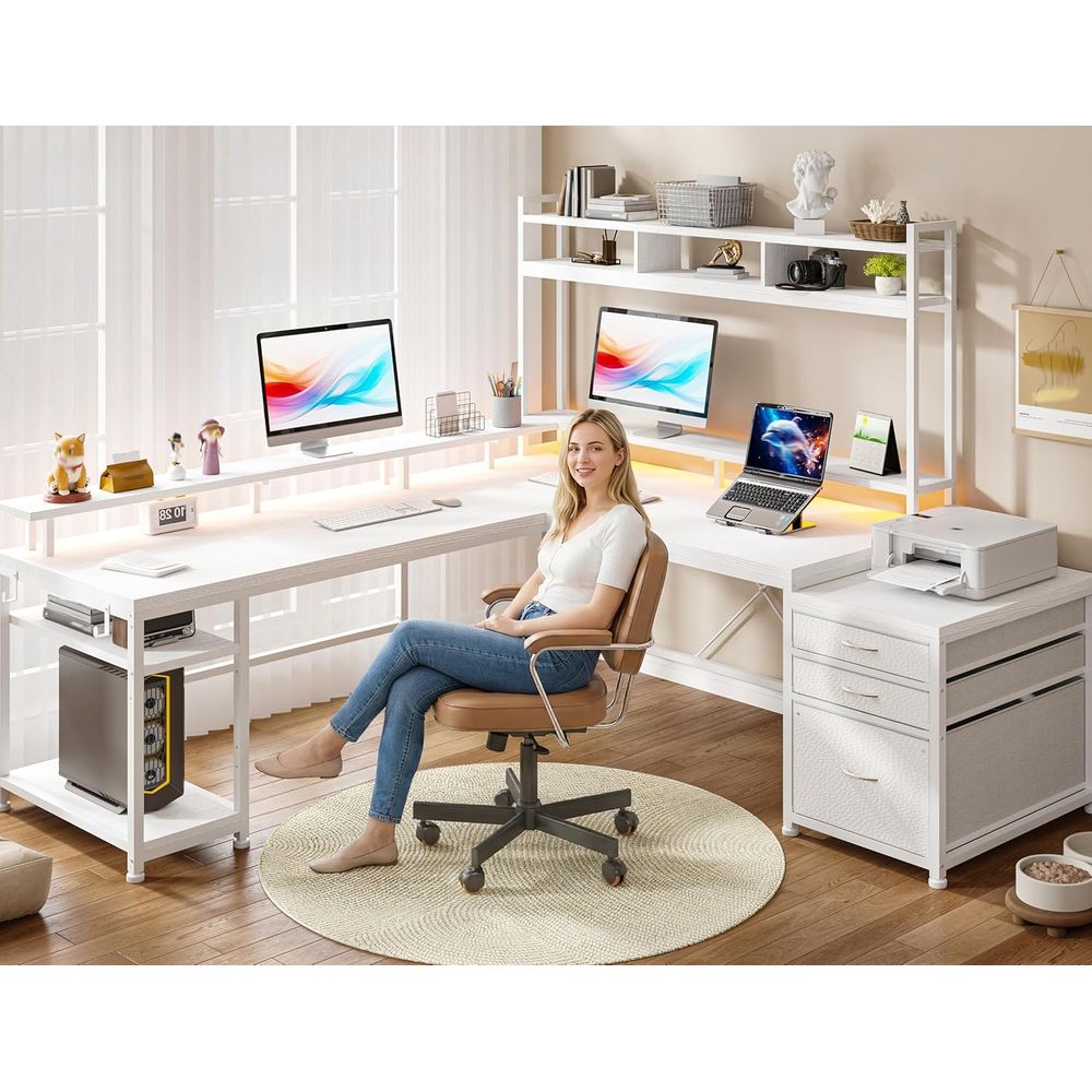 Biurko w kształcie litery L o  – Desk Setup Dual Monitor recenzja i cena