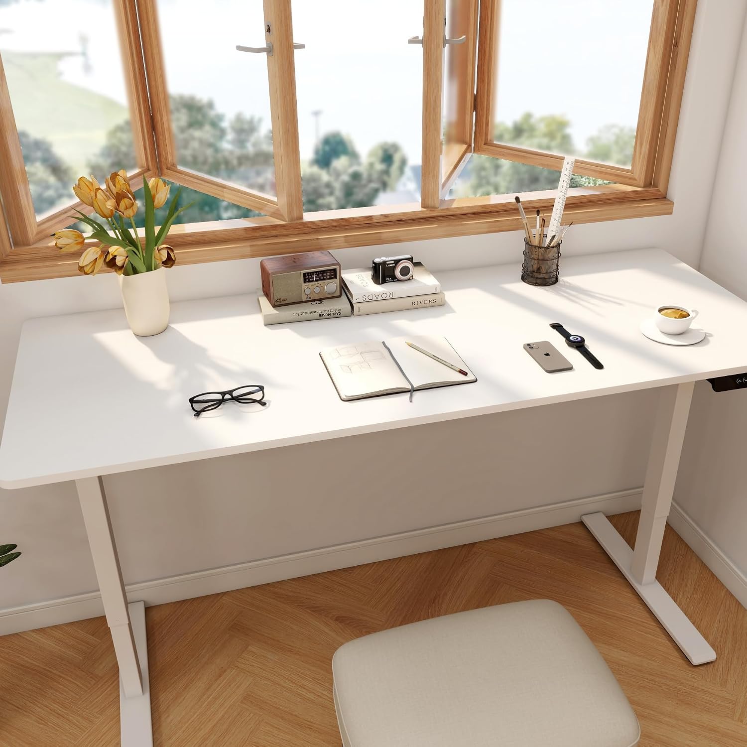 Duże biurko elektryczne z podw – Desk Setup Dual Monitor recenzja i cena